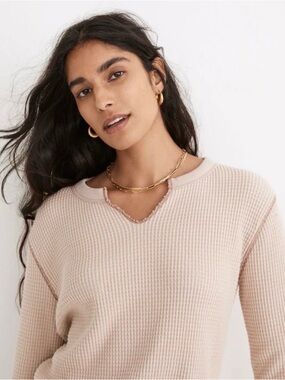 Madewell Brushed Waffle V-Neck Long Sleeve Top | SZ XS | Cream | Like New